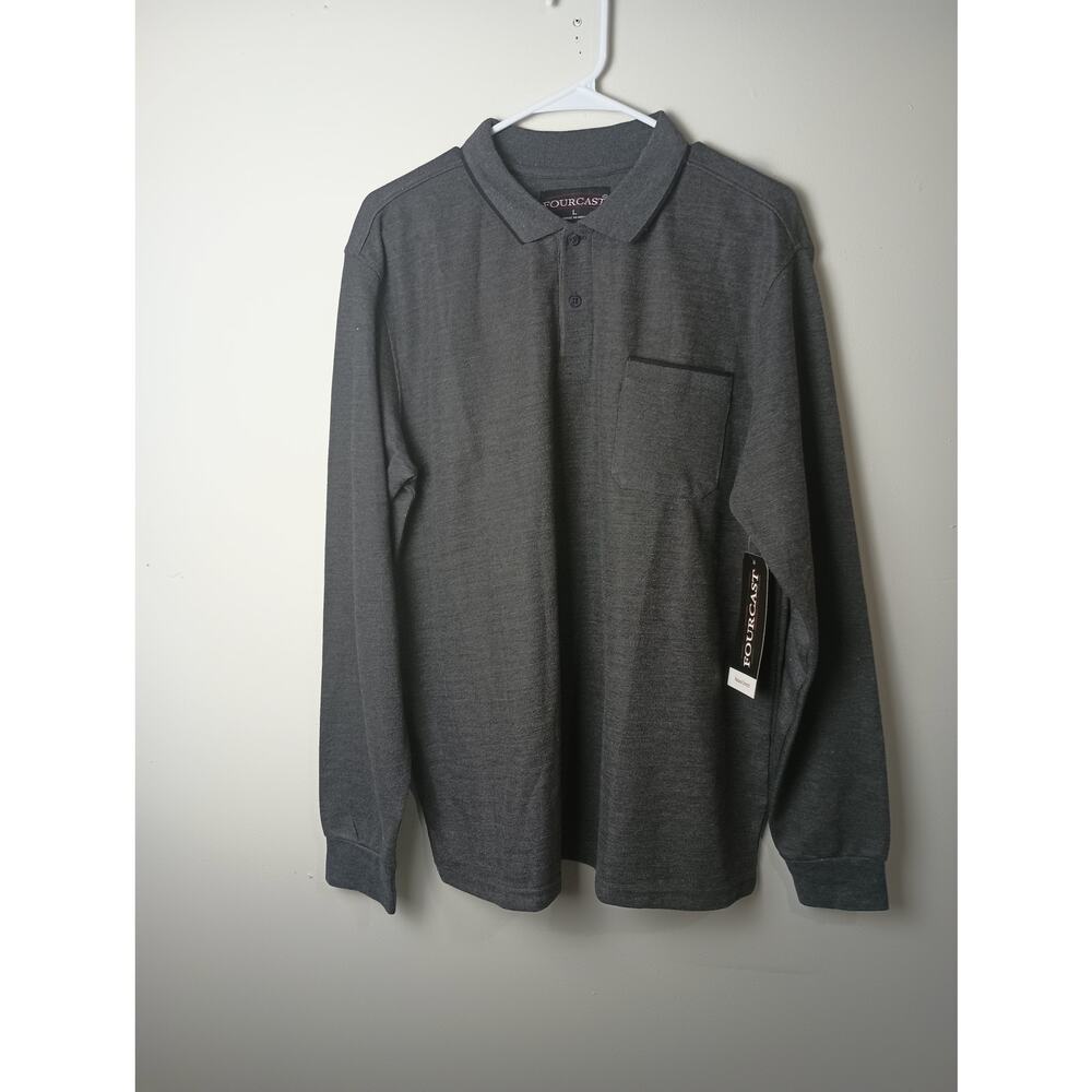 Vtg Fourcast Men's NWT Polo Long sleeve Shirt Size Large Gray Gift Holiday